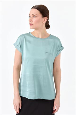 SIFIR YAKA KATLAMALI KOL YEŞİL KADIN BLUZ 22707-2Y4