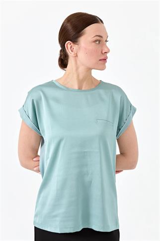 SIFIR YAKA KATLAMALI KOL YEŞİL KADIN BLUZ 22707-2Y4