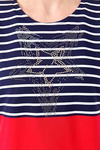 Sıfır Yaka Çizgi Önü Taşlı Penye Laci T-shirt 22769-2Y4