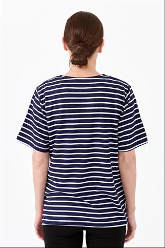 Sıfır Yaka Çizgi Önü Taşlı Penye Laci T-shirt 22769-2Y4