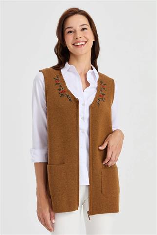 V YAKA İŞLEMELİ TABA KADIN YELEK   23001-VY-2K5