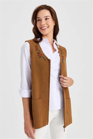 V YAKA İŞLEMELİ TABA KADIN YELEK   23001-VY-2K5