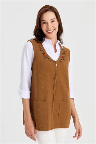 V YAKA İŞLEMELİ TABA KADIN YELEK   23001-VY-2K5
