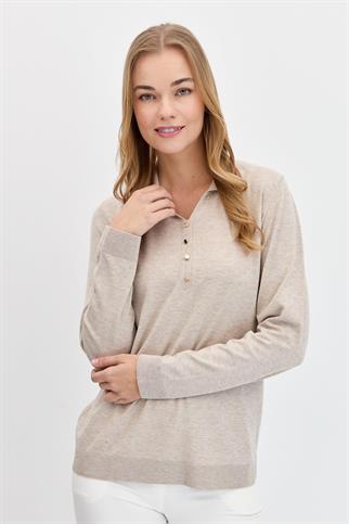 POLO YAKA BASIC BEJ KADIN KAZAK 23026-PY-2K5