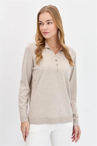 POLO YAKA BASIC BEJ KADIN KAZAK 23026-PY-2K5