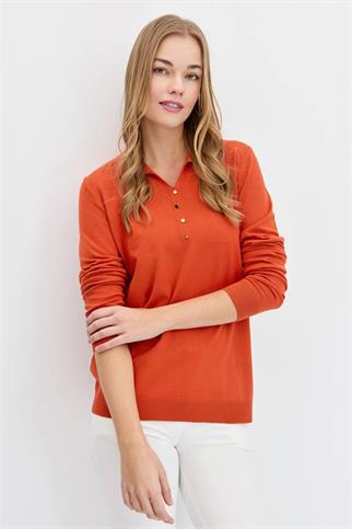 POLO YAKA BASIC TURUNCU KADIN KAZAK  23026-PY-2K5