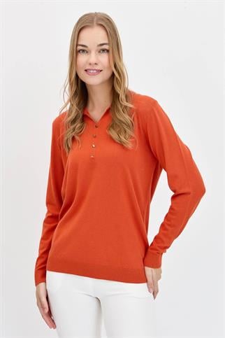 POLO YAKA BASIC TURUNCU KADIN KAZAK  23026-PY-2K5
