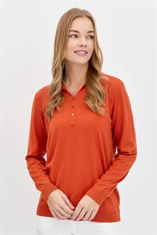 POLO YAKA BASIC TURUNCU KADIN KAZAK  23026-PY-2K5