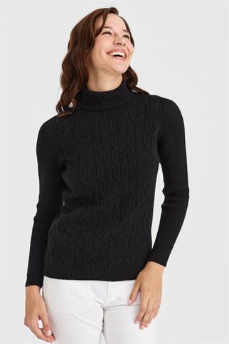 TAM BALIKÇI SİYAH KADIN KAZAK 23153-TB-2K5