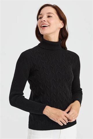 TAM BALIKÇI SİYAH KADIN KAZAK 23153-TB-2K5