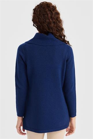 DEGAJE YAKA İŞLEMELİ İNDİGO KADIN TUNİK 23157-DY-2K5