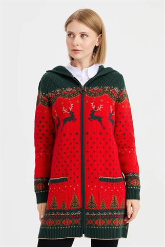 GEYİK DESENLİ MERCAN KADIN CEKET  23221-2K5