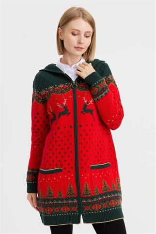 GEYİK DESENLİ MERCAN KADIN CEKET  23221-2K5