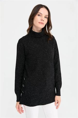 TAM BALIKÇI UZUN KOLLU SİYAH KADIN KAZAK 23391-2K5