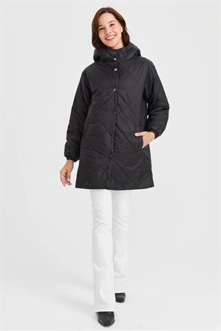 KARELİ ŞİŞME SİYAH KADIN KABAN 23403-2K5