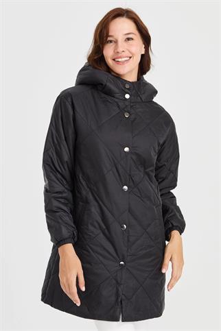 KARELİ ŞİŞME SİYAH KADIN KABAN 23403-2K5