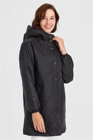 KARELİ ŞİŞME SİYAH KADIN KABAN 23403-2K5