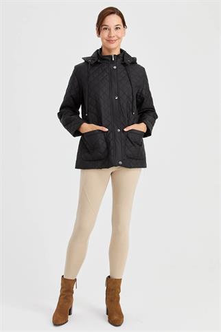 KAPÜŞONLU CEPLİ SİYAH KADIN CEKET 23405-2K5