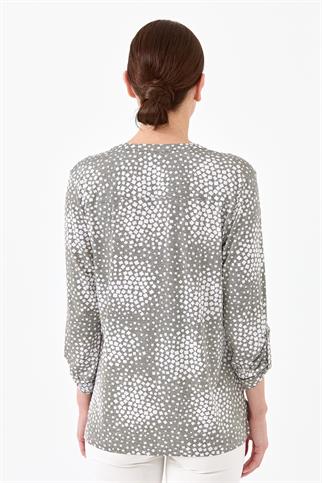 İKİ RENKLİ HAKİ KADIN BLUZ  23454-2Y4