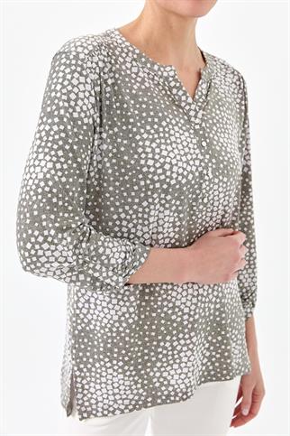 İKİ RENKLİ HAKİ KADIN BLUZ  23454-2Y4