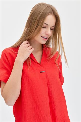 TOKALI KISA KOLLU MERCAN KADIN BLUZ 23459-2Y4