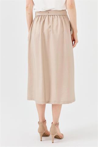 Beli Kuşaklı Önü Düğmeli Vizon  Etek 23487-2Y4