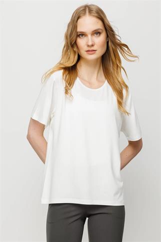 Sıfır Yaka Basic Kemik Kadın T-shirt 23786-2Y4