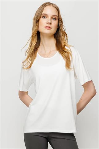 Sıfır Yaka Basic Kemik Kadın T-shirt 23786-2Y4