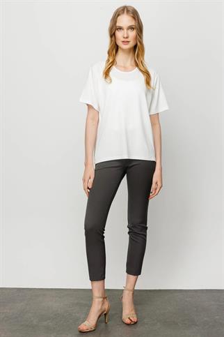 Sıfır Yaka Basic Kemik Kadın T-shirt 23786-2Y4