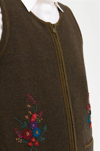 SIFIR YAKA İŞLEMELİ YEŞİL KADIN YELEK 24000-SY-2K5