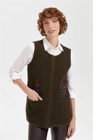 SIFIR YAKA İŞLEMELİ YEŞİL KADIN YELEK 24000-SY-2K5