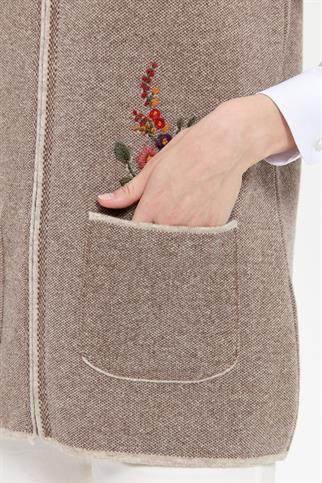 SIFIR YAKA İŞLEMELİ BEJ KADIN YELEK 24000-SY-2K5