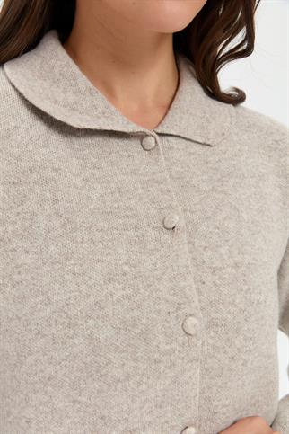 POLO YAKA GÜL İŞLEMELİ BEJ KADIN CEKET  24015-PY-2K5