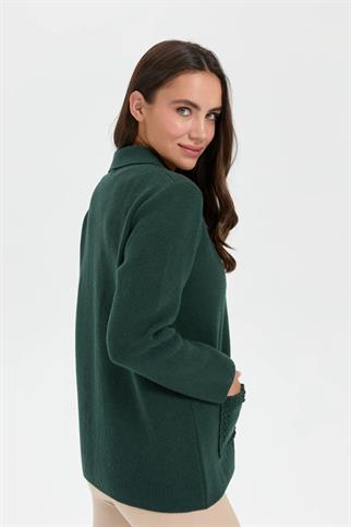 POLO YAKA GÜL İŞLEMELİ YEŞİL KADIN CEKET 24015-PY-2K5