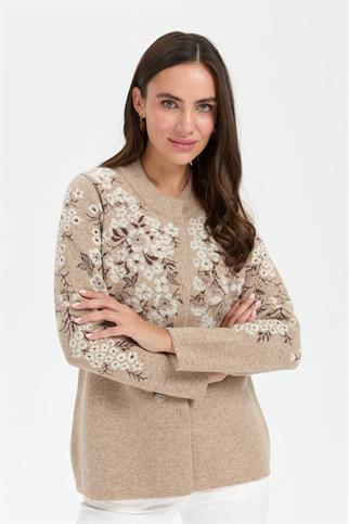 DİK YAKA ÇİÇEKLİ BEJ KADIN KABAN 24019-DY-2K5