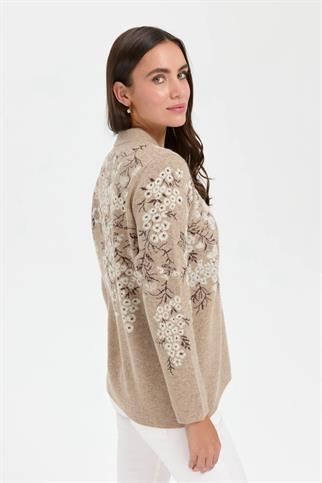 DİK YAKA ÇİÇEKLİ BEJ KADIN KABAN 24019-DY-2K5