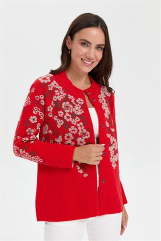DİK YAKA ÇİÇEKLİ MERCAN KADIN KABAN 24019-DY-2K5