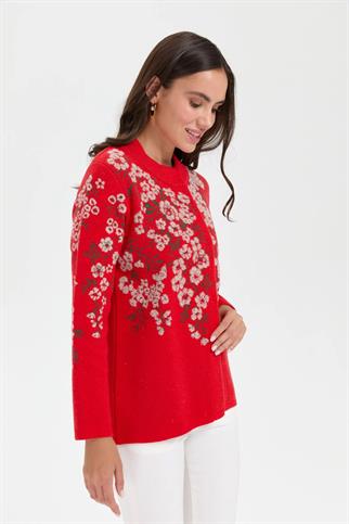 DİK YAKA ÇİÇEKLİ MERCAN KADIN KABAN 24019-DY-2K5