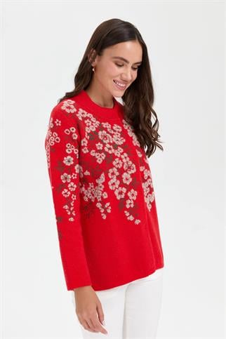 DİK YAKA ÇİÇEKLİ MERCAN KADIN KABAN 24019-DY-2K5