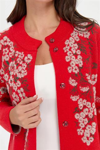 DİK YAKA ÇİÇEKLİ MERCAN KADIN KABAN 24019-DY-2K5