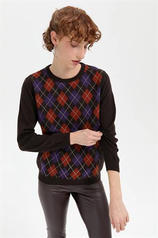 BAKLAVA DESENLİ KAHVE KADIN KAZAK 24035-SY-2K5