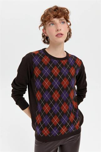 BAKLAVA DESENLİ KAHVE KADIN KAZAK 24035-SY-2K5