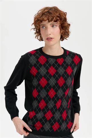 BAKLAVA DESENLİ SİYAH KADIN KAZAK 24035-SY-2K5