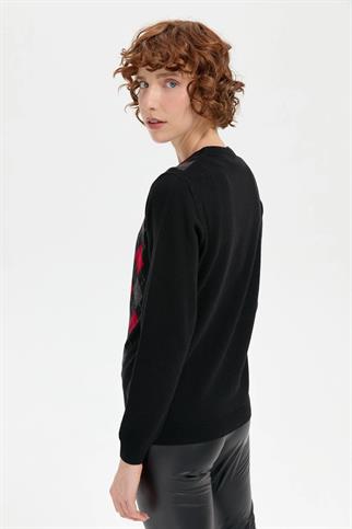 BAKLAVA DESENLİ SİYAH KADIN KAZAK 24035-SY-2K5