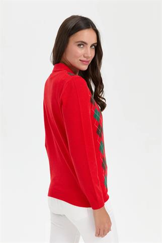 POLO YAKA BAKLAVALI MERCAN KADIN KAZAK 24037-PY-2K5