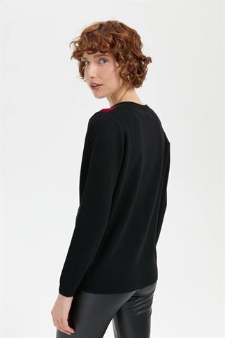 V YAKA ÖNÜ BAKLAVA DESENLİ SİYAH KADIN CEKET 24040-VY-2K5