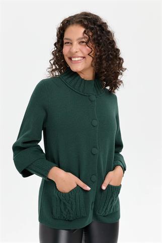 DİK YAKA CEPLİ YEŞİL KADIN CEKET 24046-DY-2K5