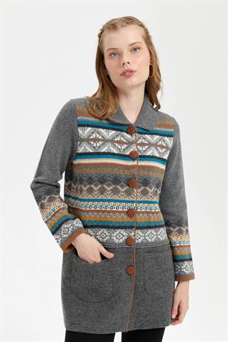 POLO YAKA UZUN KOLLU FÜME KADIN KABAN 24078-PY-2K5