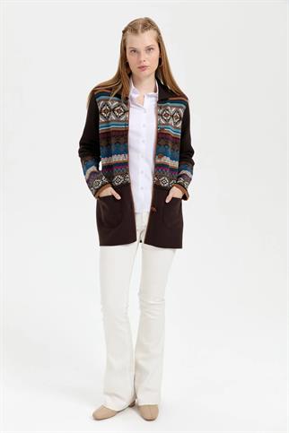 POLO YAKA UZUN KOLLU KAHVE KADIN KABAN 24078-PY-2K5