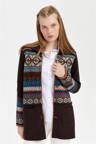 POLO YAKA UZUN KOLLU KAHVE KADIN KABAN 24078-PY-2K5